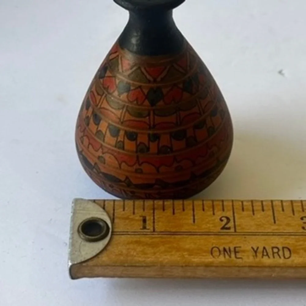 Vintage Miniature Hand Painted Pottery Vase Geometric Tribal Terracotta Black 3